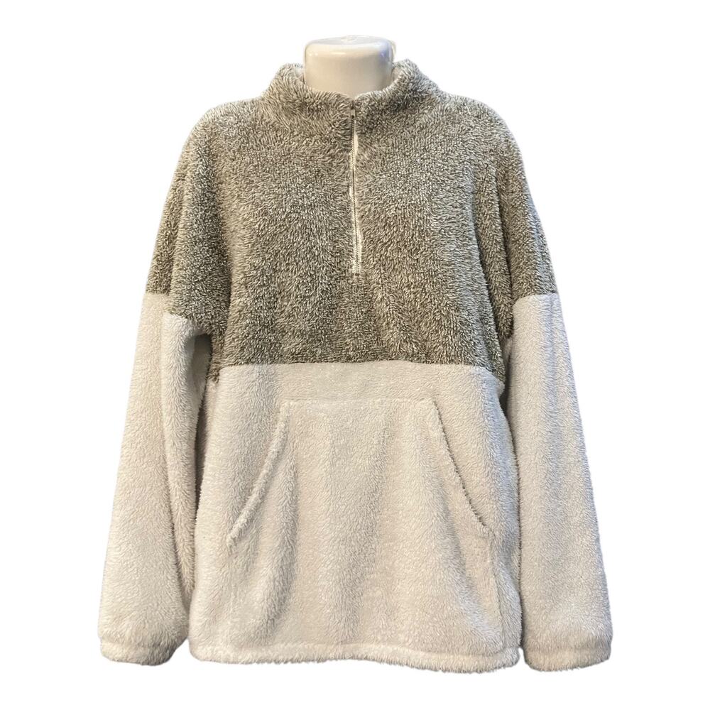 Coco & Main Women's Multicolor Sherpa Fleece 1/4 Zip Pullover Front Pocket SZ XL
